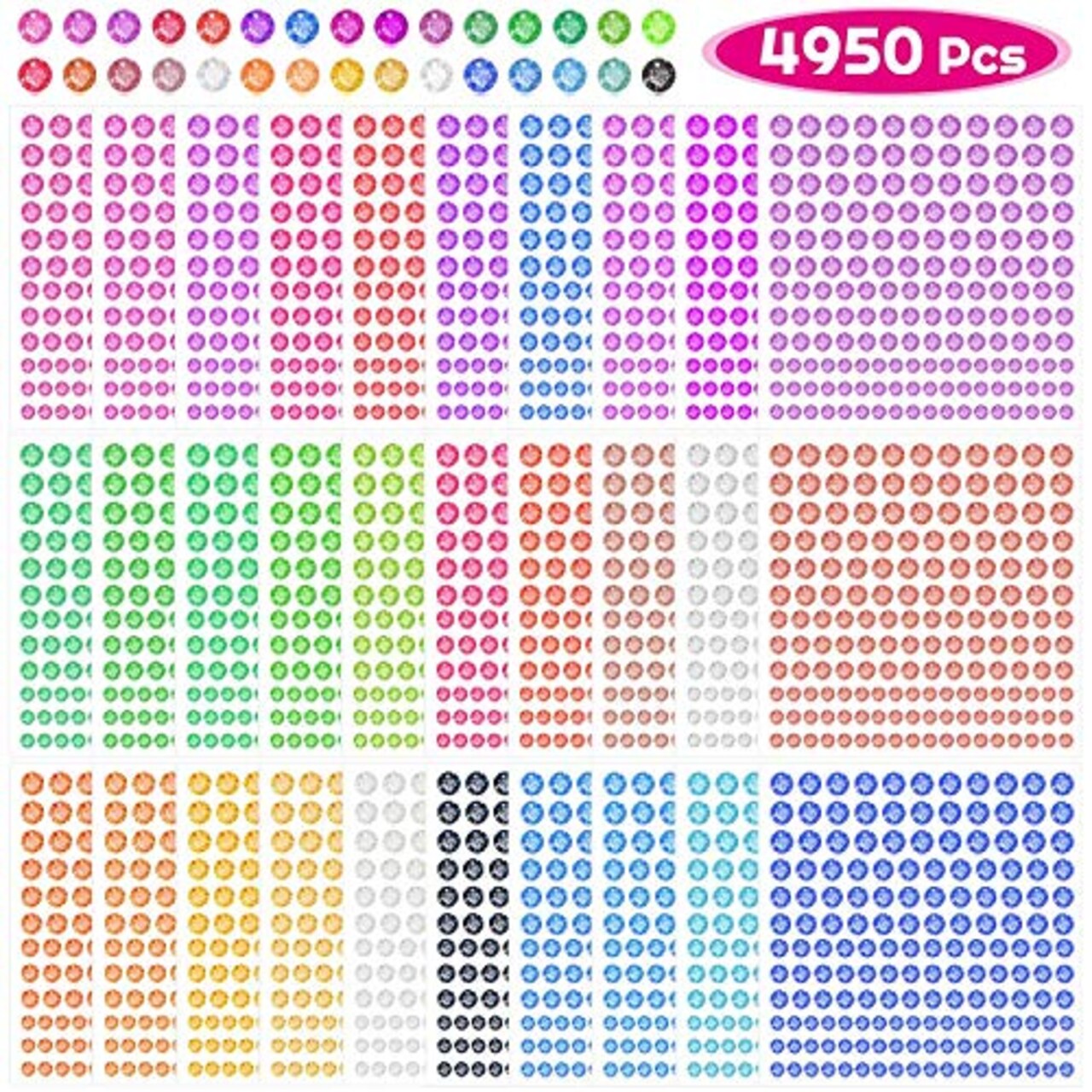 Rhinestone Stickers, Anezus 4950pcs Adhesive Stick on Gems Face Jewels  Stickers Self Adhesive Rhinestones for Crafts, Makeup and Decorations (30  Colors, 4 Sizes)